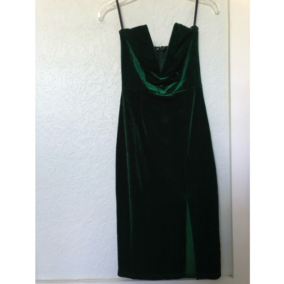 Strapless Hunter Green Velvet Dress - Picture 1 of 5